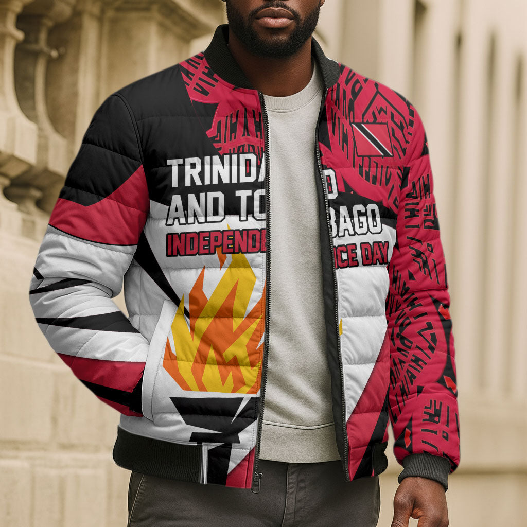 Trinidad And Tobago Independence Day Bomber Puffer Jacket Freedom Torch Heritage Symbols