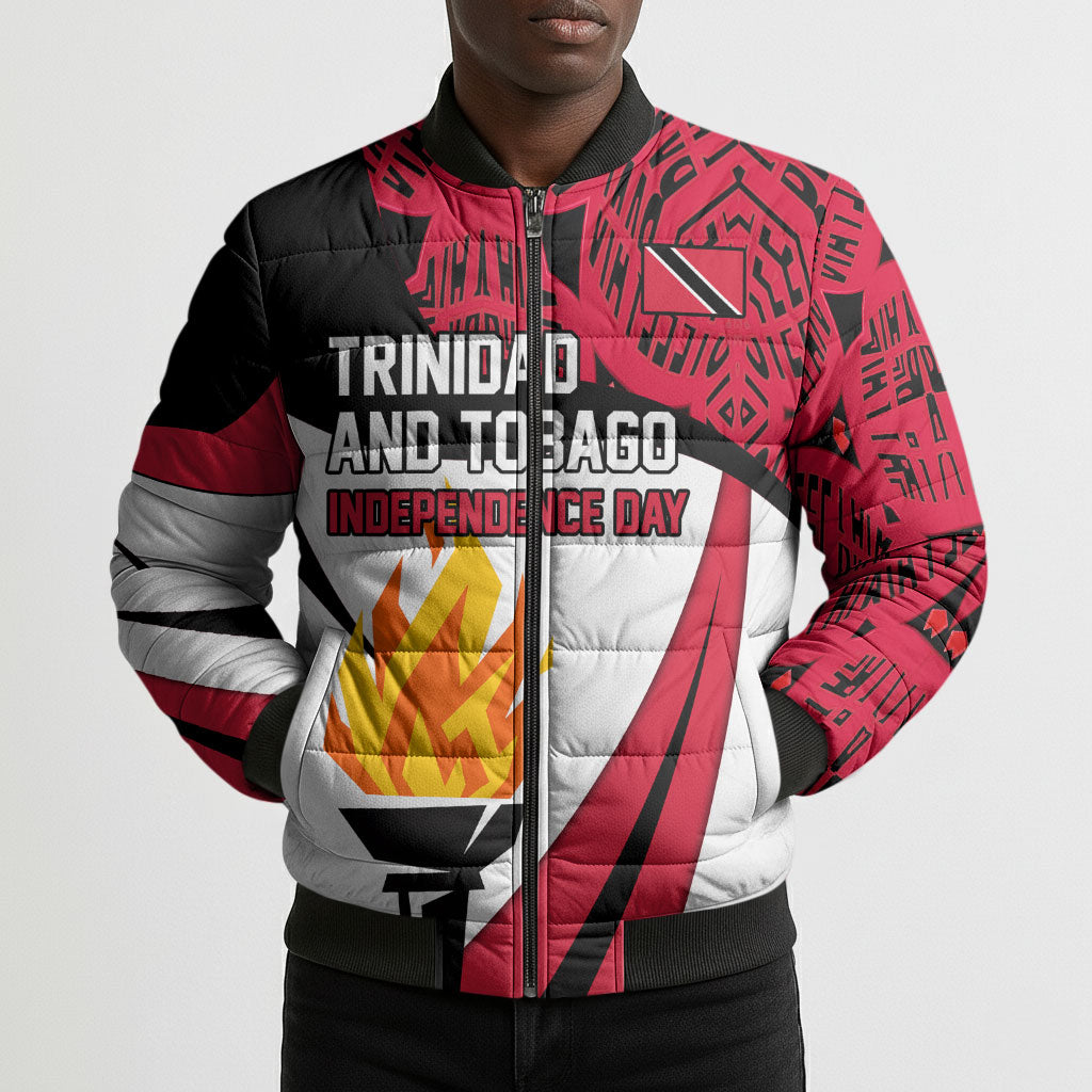 Trinidad And Tobago Independence Day Bomber Puffer Jacket Freedom Torch Heritage Symbols