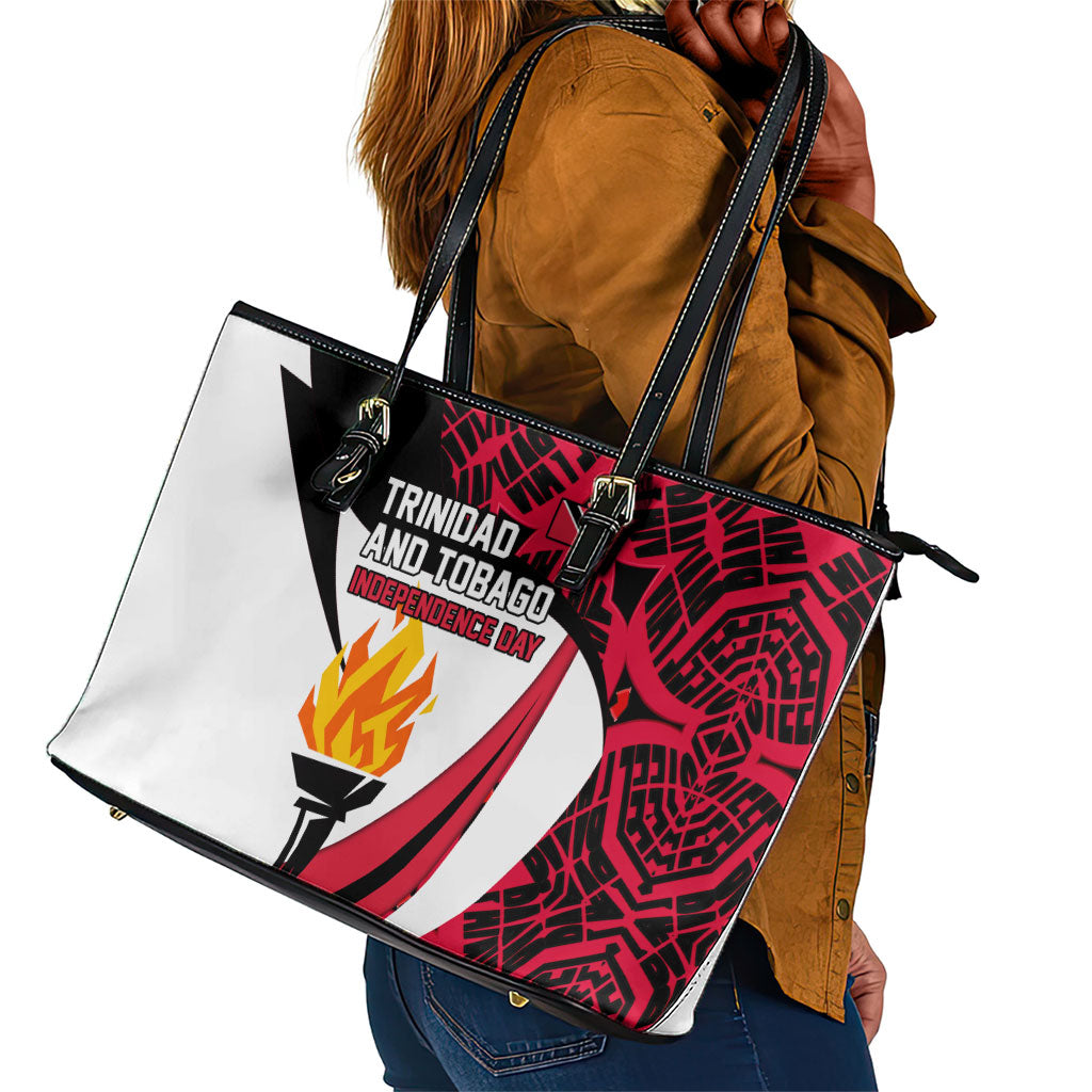 Trinidad And Tobago Independence Day Leather Tote Bag Freedom Torch Heritage Symbols