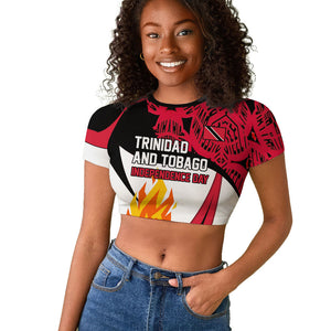 Trinidad And Tobago Independence Day Raglan Cropped T shirt Freedom Torch Heritage Symbols