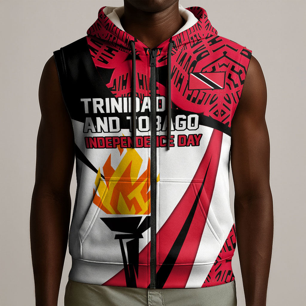 Trinidad And Tobago Independence Day Sleeveless Zip Hoodie Freedom Torch Heritage Symbols