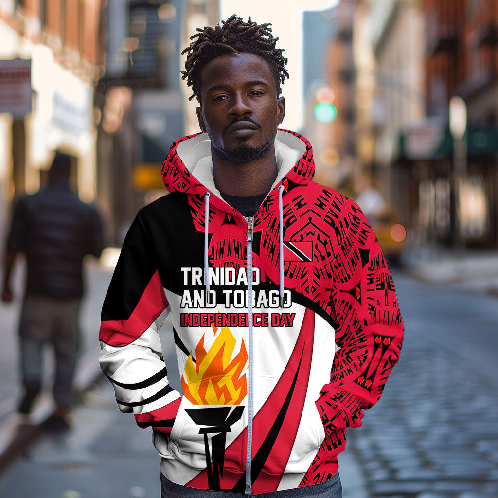 Trinidad And Tobago Independence Day Zip Hoodie Freedom Torch Heritage Symbols
