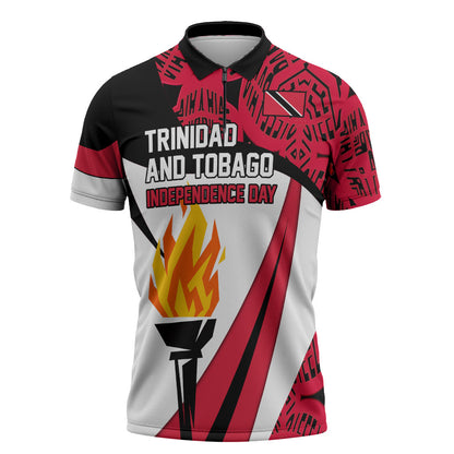 Trinidad And Tobago Independence Day Zipper Polo Shirt Freedom Torch Heritage Symbols