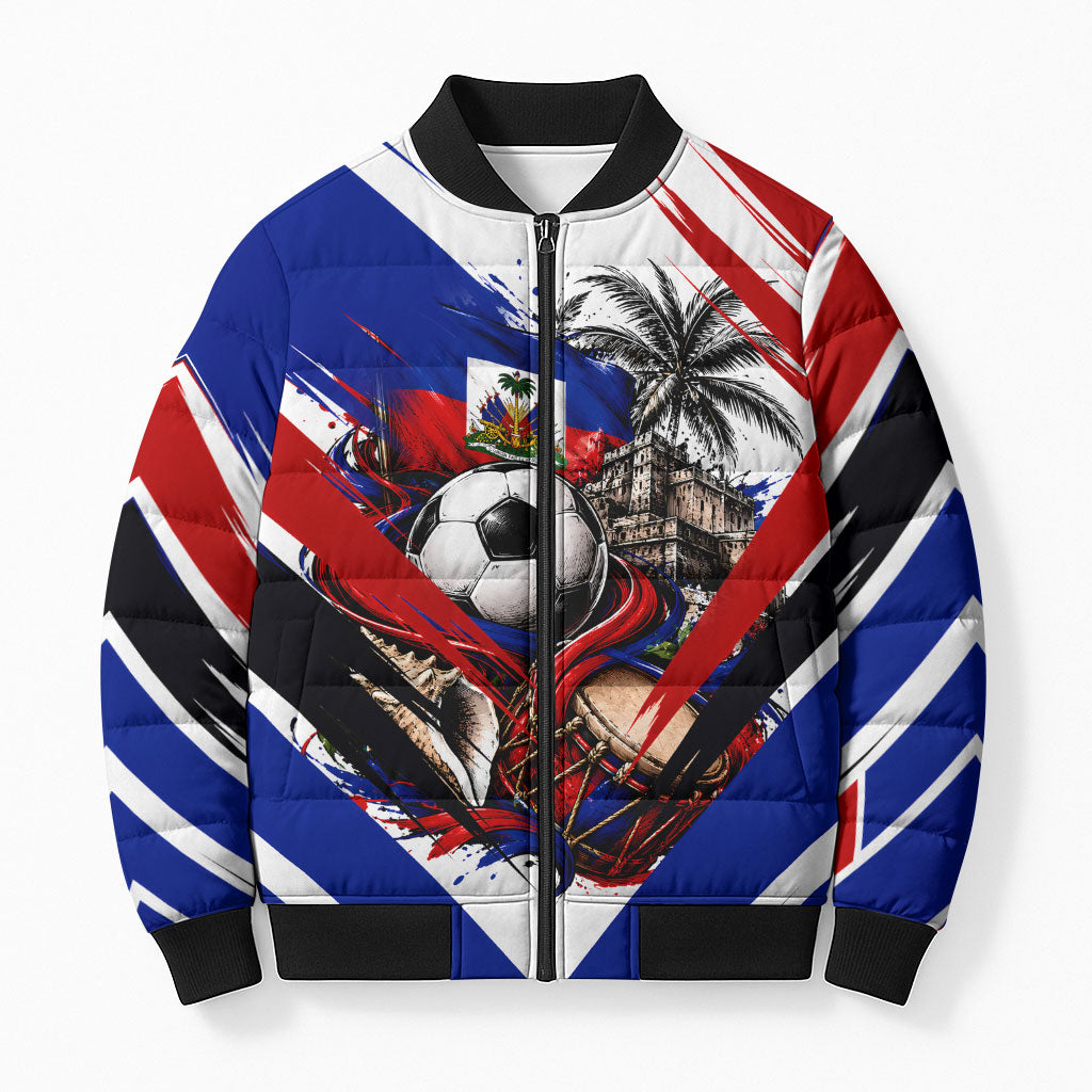 Haiti World Football Mondyal 2026 Bomber Puffer Jacket Pride Ayiti Caribbean Culture Patriotic Crest