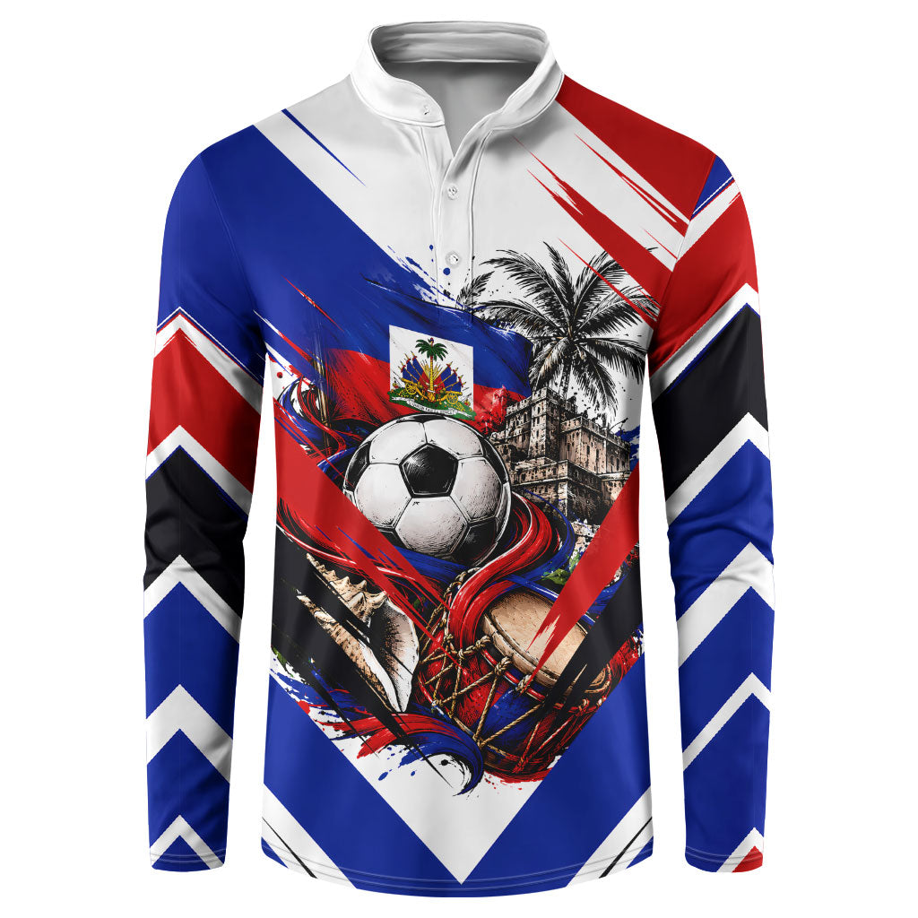 Haiti World Football Mondyal 2026 Button Sweatshirt Pride Ayiti Caribbean Culture Patriotic Crest