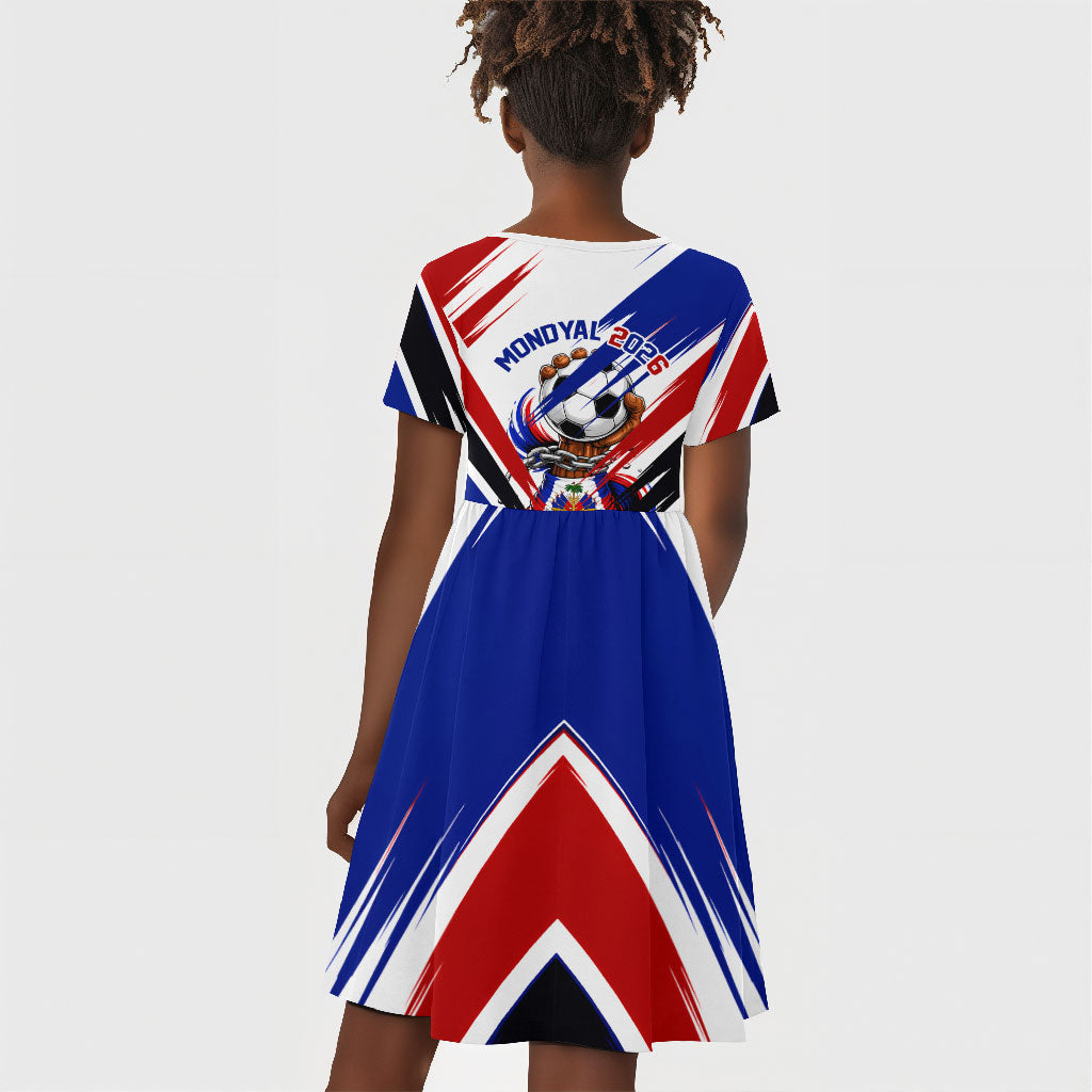Haiti World Football Mondyal 2026 Kid Short Sleeve Dress Pride Ayiti Caribbean Culture Patriotic Crest