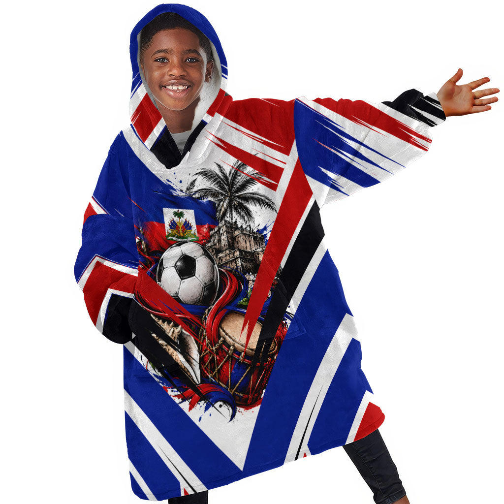 Haiti World Football Mondyal 2026 Kid Wearable Blanket Hoodie Pride Ayiti Caribbean Culture Patriotic Crest
