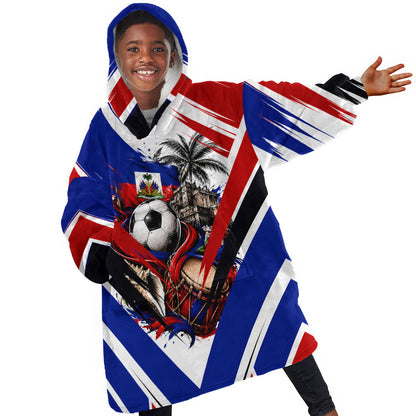 Haiti World Football Mondyal 2026 Kid Wearable Blanket Hoodie Pride Ayiti Caribbean Culture Patriotic Crest