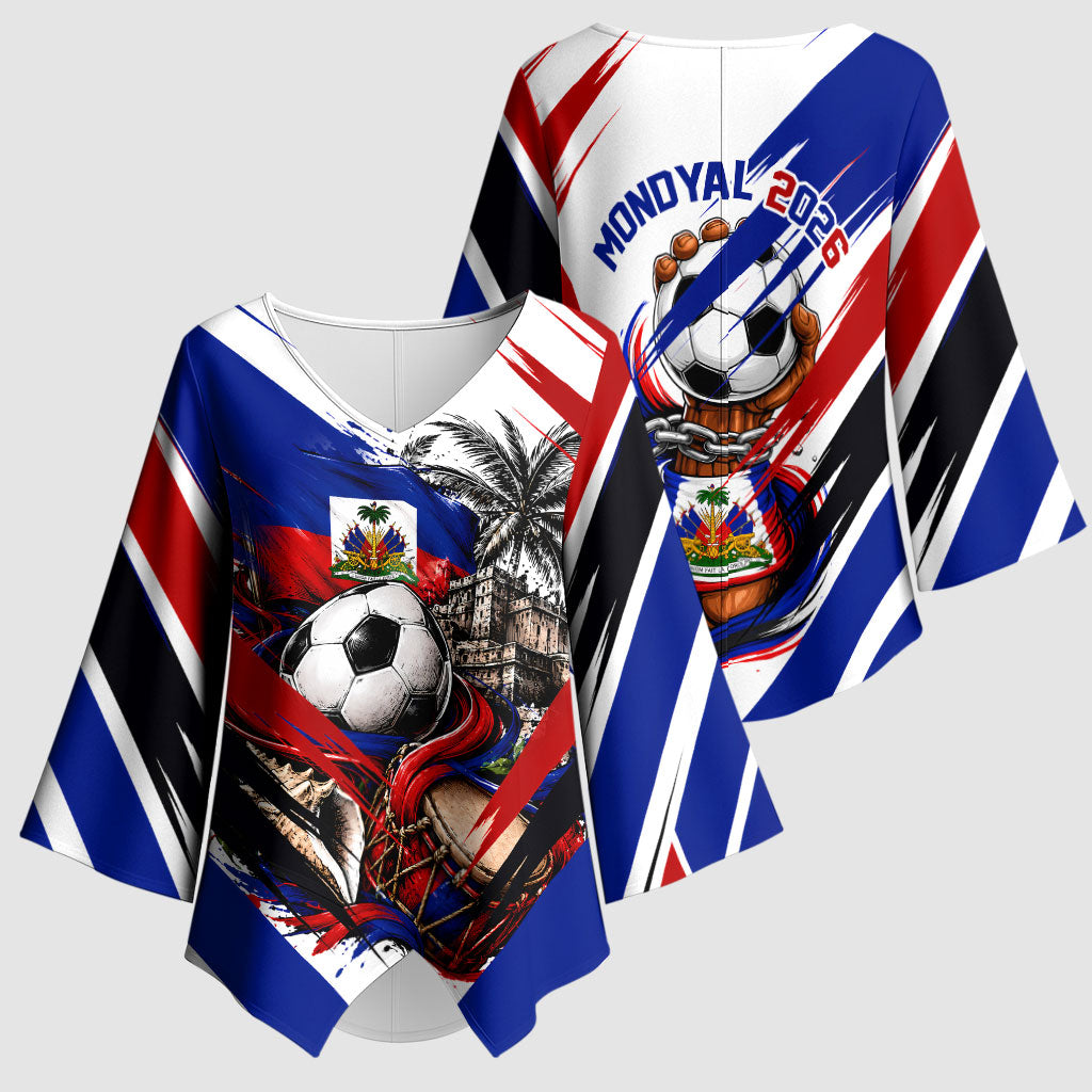 Haiti World Football Mondyal 2026 Kimono Sleeve Blouse Pride Ayiti Caribbean Culture Patriotic Crest