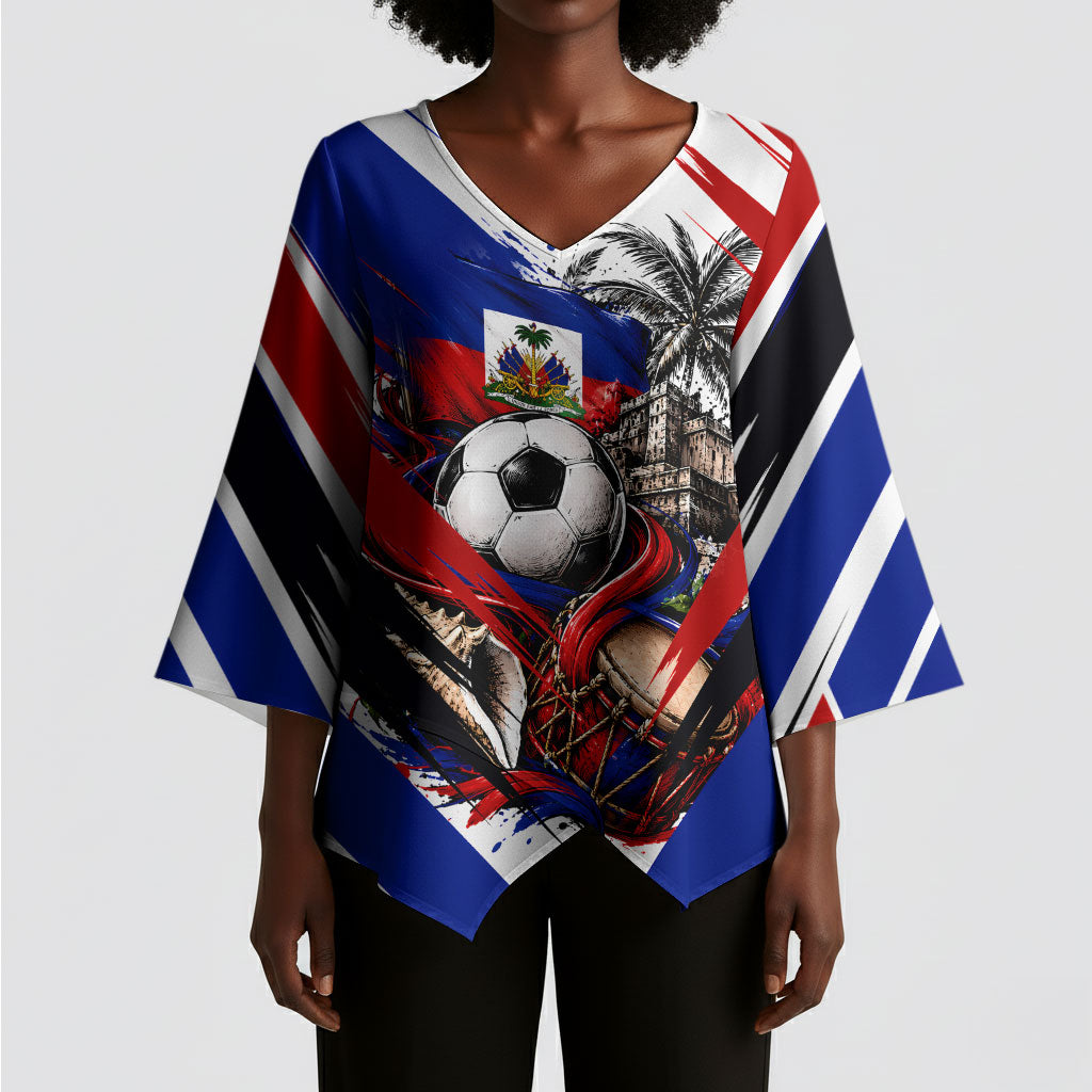 Haiti World Football Mondyal 2026 Kimono Sleeve Blouse Pride Ayiti Caribbean Culture Patriotic Crest