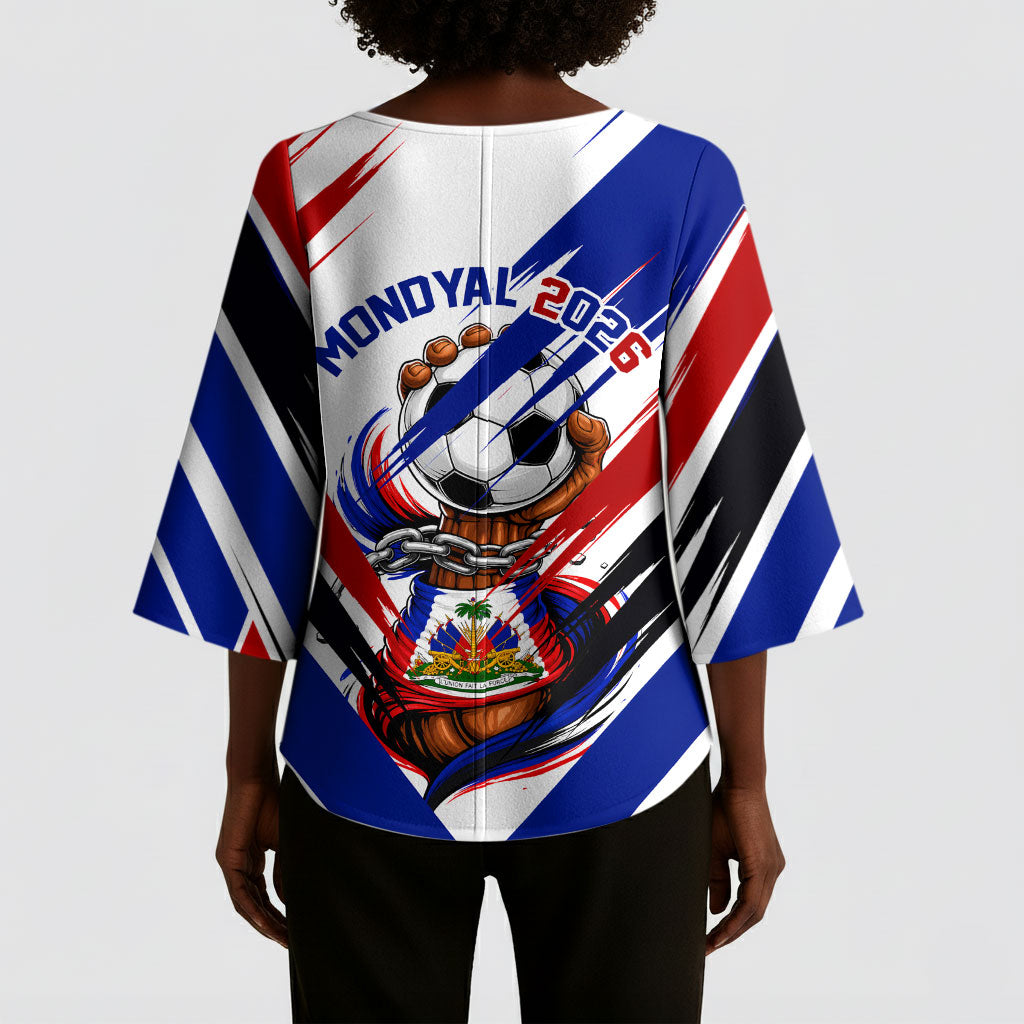 Haiti World Football Mondyal 2026 Kimono Sleeve Blouse Pride Ayiti Caribbean Culture Patriotic Crest