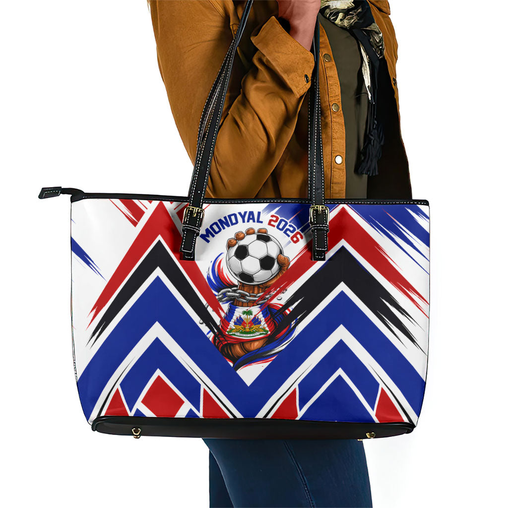 Haiti World Football Mondyal 2026 Leather Tote Bag Pride Ayiti Caribbean Culture Patriotic Crest