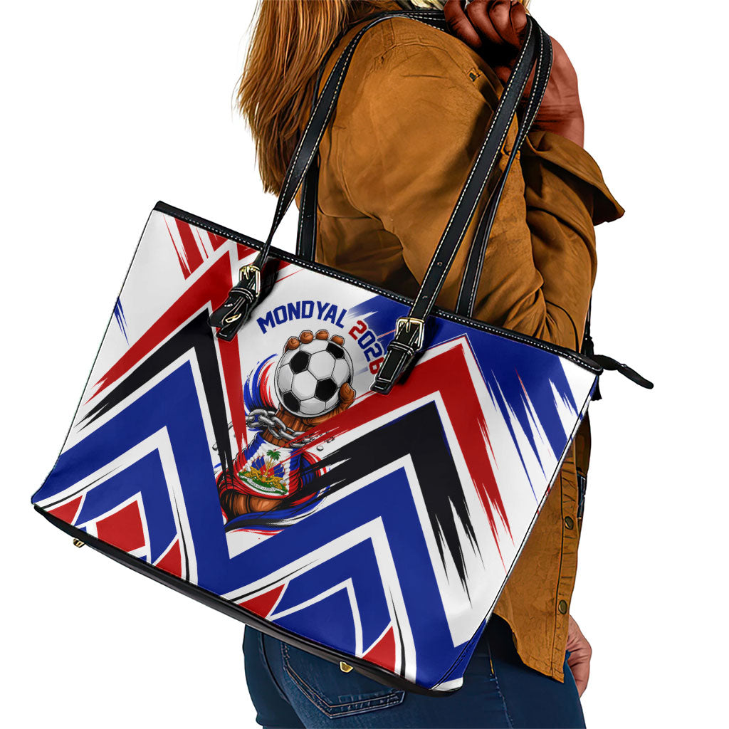 Haiti World Football Mondyal 2026 Leather Tote Bag Pride Ayiti Caribbean Culture Patriotic Crest
