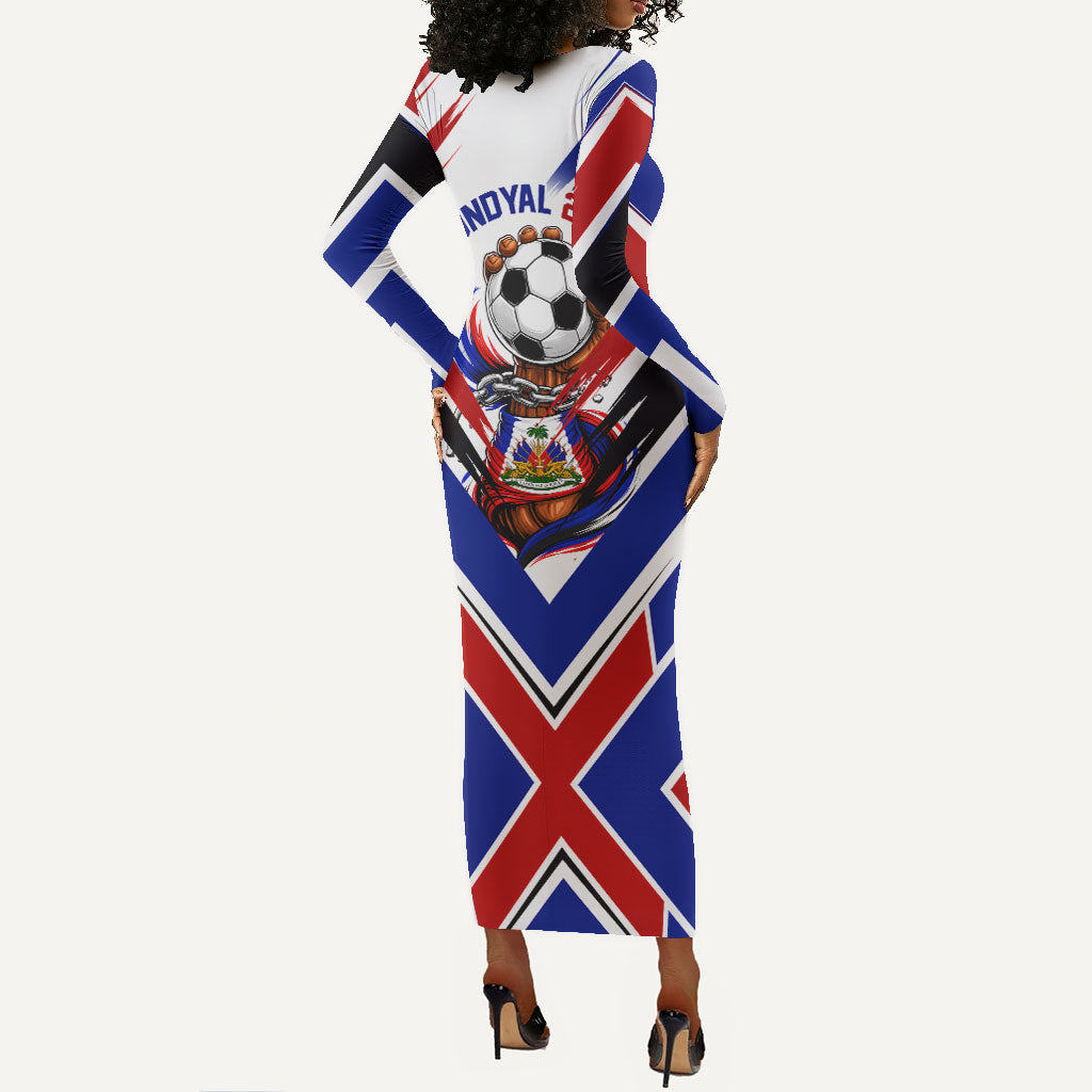 Haiti World Football Mondyal 2026 Long Sleeve Bodycon Dress Pride Ayiti Caribbean Culture Patriotic Crest