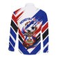 Haiti World Football Mondyal 2026 Long Sleeve Button Shirt Pride Ayiti Caribbean Culture Patriotic Crest