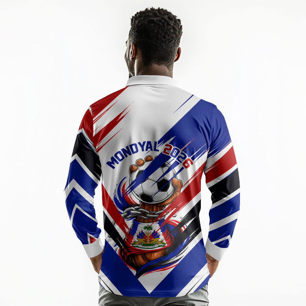 Haiti World Football Mondyal 2026 Long Sleeve Polo Shirt Pride Ayiti Caribbean Culture Patriotic Crest