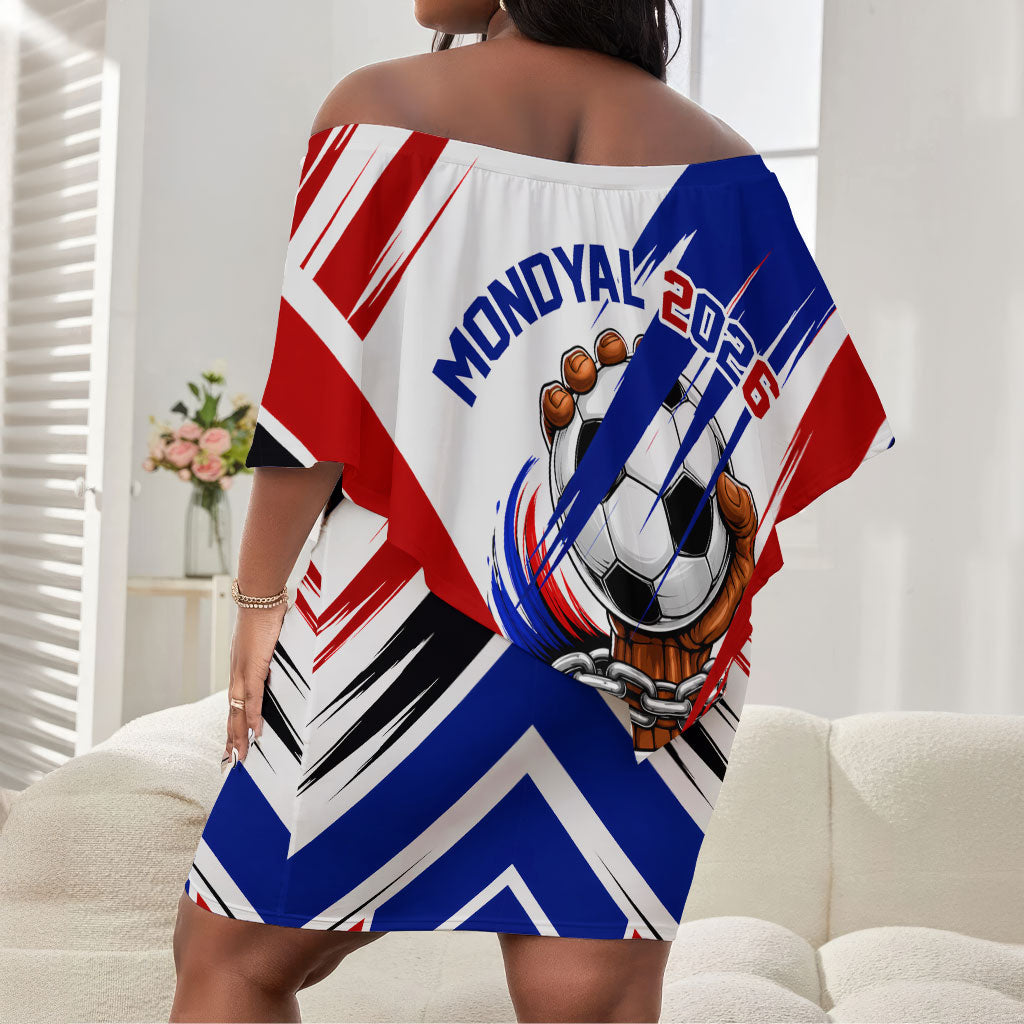 Haiti World Football Mondyal 2026 Off Shoulder Short Dress Pride Ayiti Caribbean Culture Patriotic Crest
