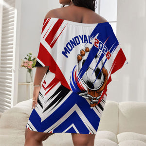 Haiti World Football Mondyal 2026 Off Shoulder Short Dress Pride Ayiti Caribbean Culture Patriotic Crest