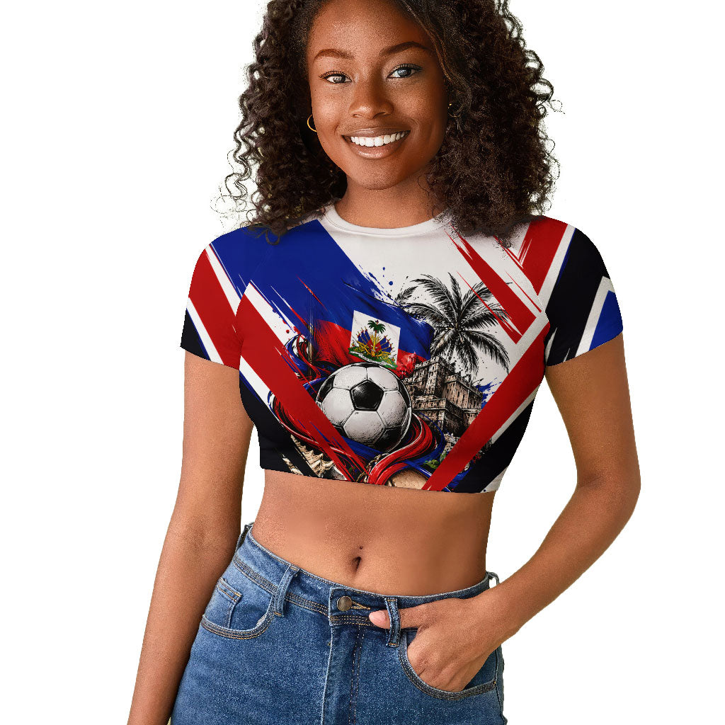 Haiti World Football Mondyal 2026 Raglan Cropped T shirt Pride Ayiti Caribbean Culture Patriotic Crest