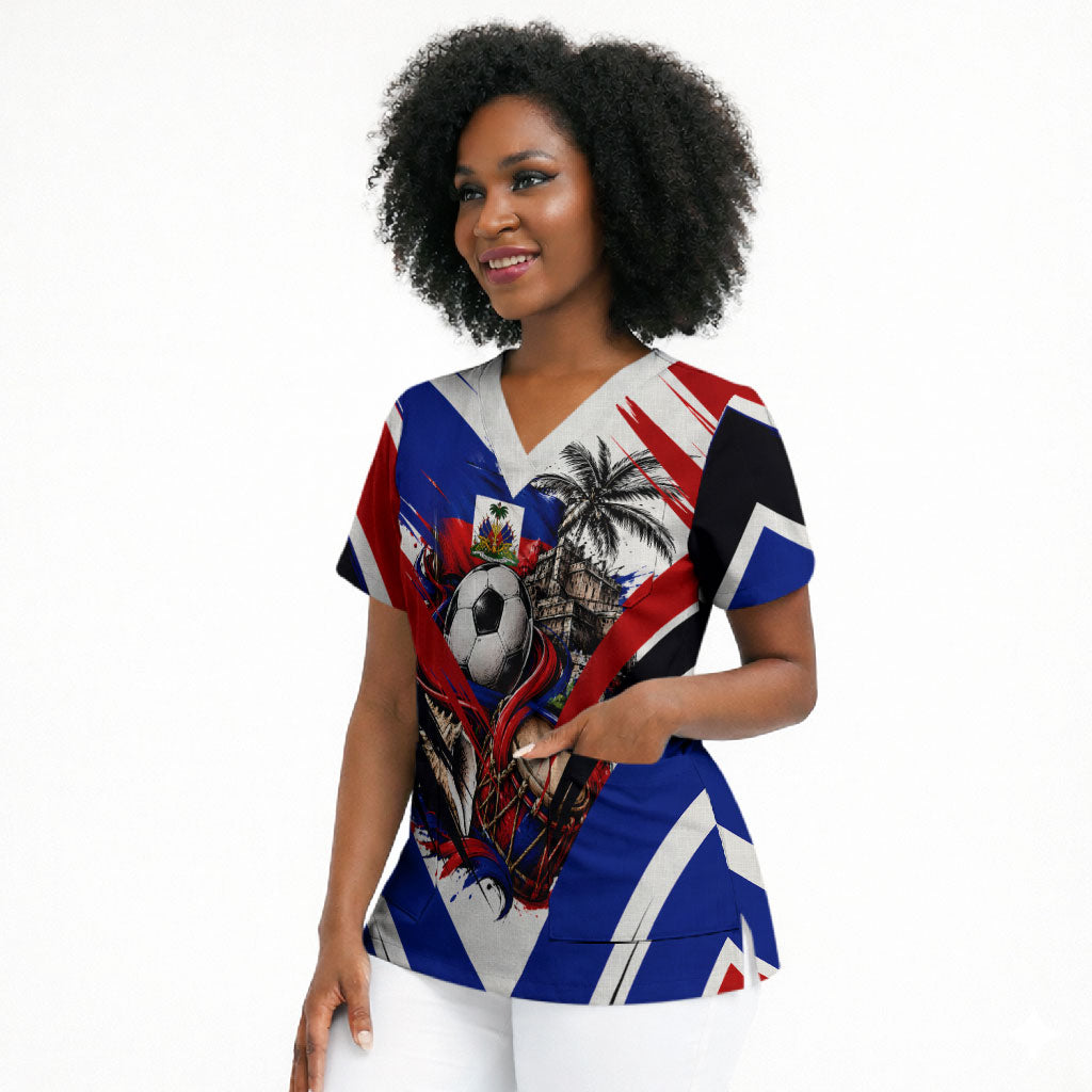 Haiti World Football Mondyal 2026 Scrub Top Pride Ayiti Caribbean Culture Patriotic Crest