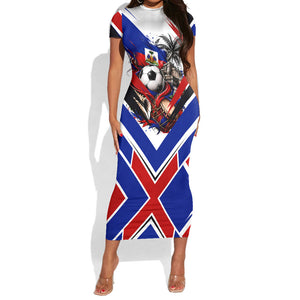 Haiti World Football Mondyal 2026 Short Sleeve Bodycon Dress Pride Ayiti Caribbean Culture Patriotic Crest