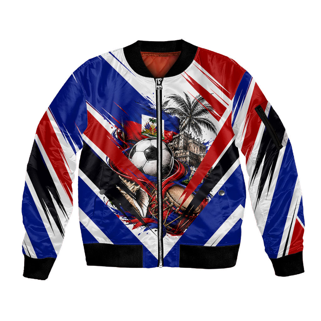 Haiti World Football Mondyal 2026 Sleeve Zip Bomber Jacket Pride Ayiti Caribbean Culture Patriotic Crest
