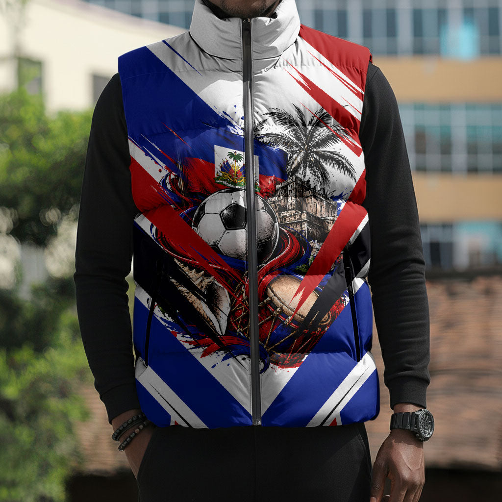 Haiti World Football Mondyal 2026 Sleeveless Puffer Jacket Pride Ayiti Caribbean Culture Patriotic Crest