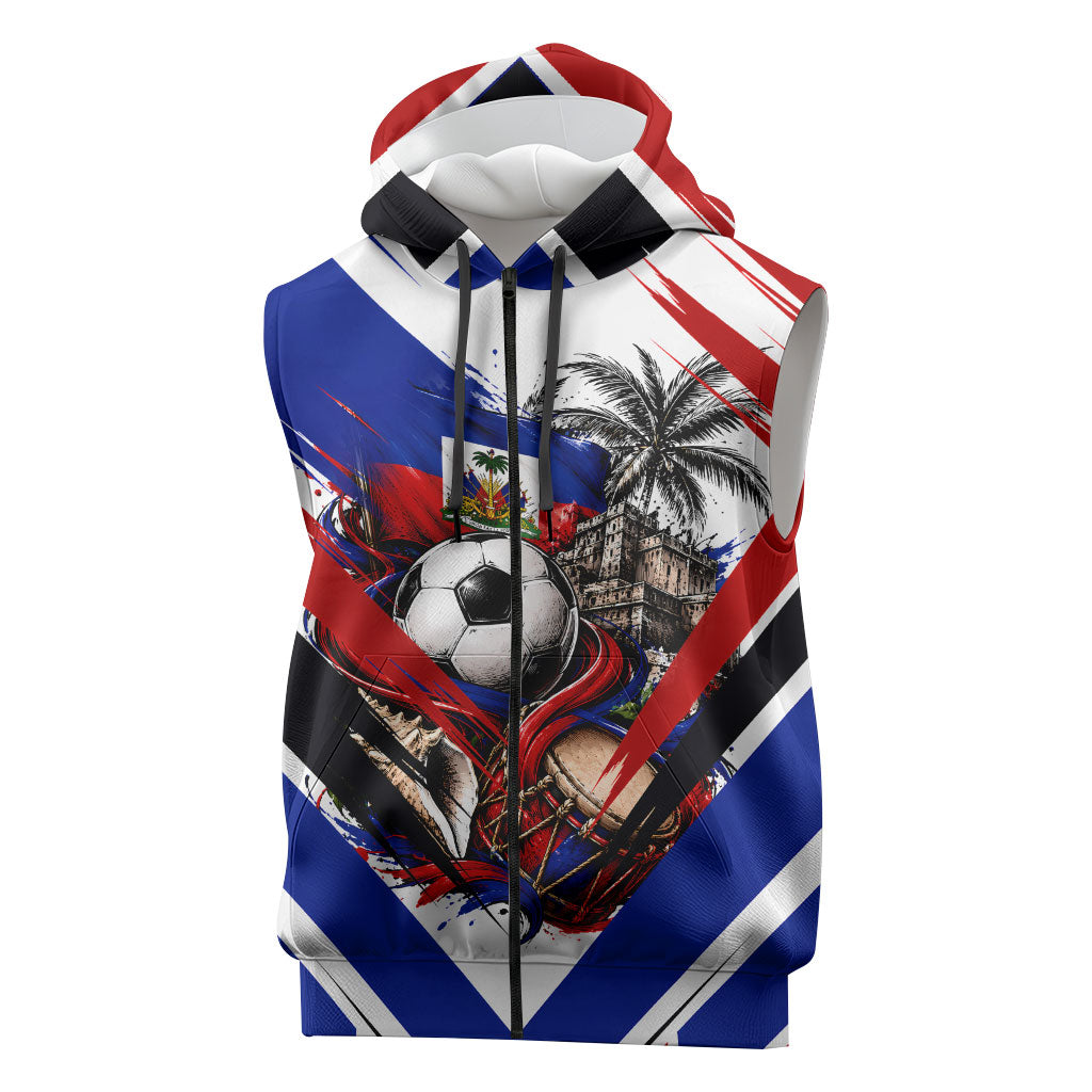 Haiti World Football Mondyal 2026 Sleeveless Zip Hoodie Pride Ayiti Caribbean Culture Patriotic Crest
