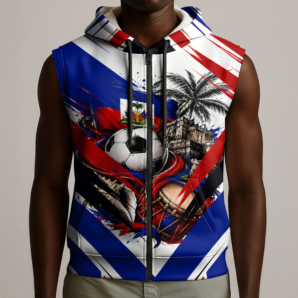 Haiti World Football Mondyal 2026 Sleeveless Zip Hoodie Pride Ayiti Caribbean Culture Patriotic Crest