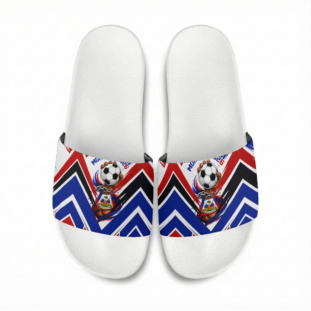 Haiti World Football Mondyal 2026 Slide Sandals Pride Ayiti Caribbean Culture Patriotic Crest