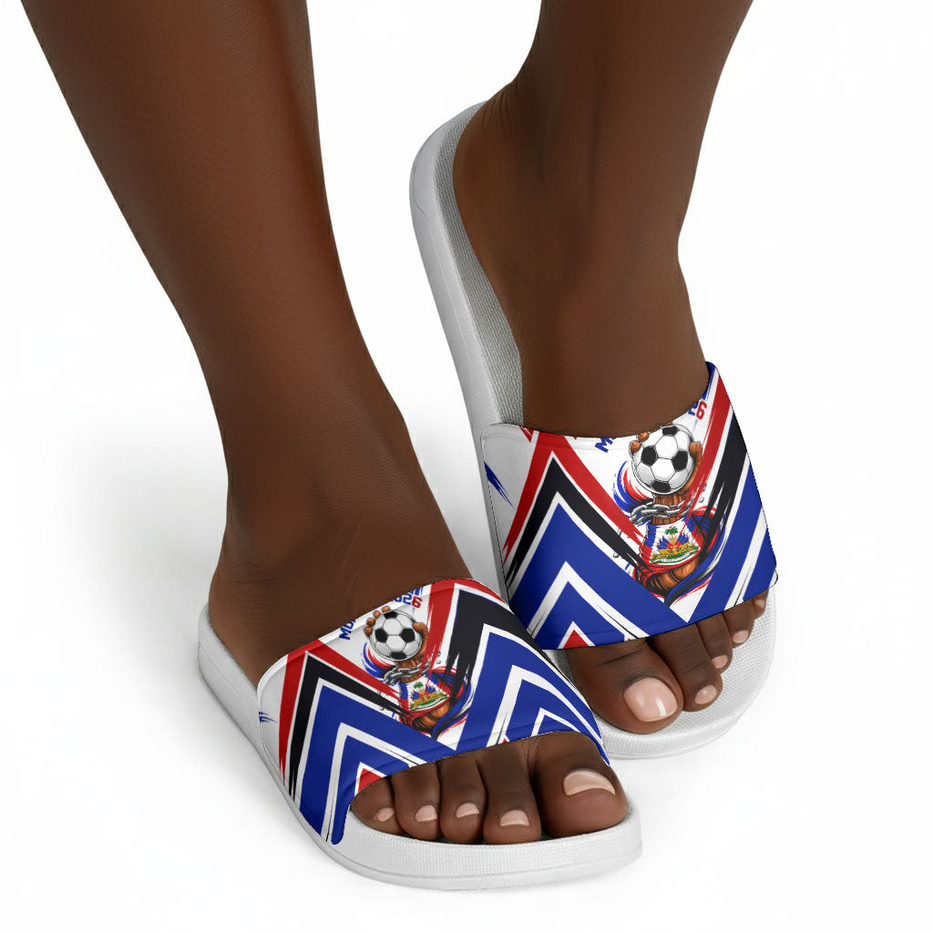 Haiti World Football Mondyal 2026 Slide Sandals Pride Ayiti Caribbean Culture Patriotic Crest