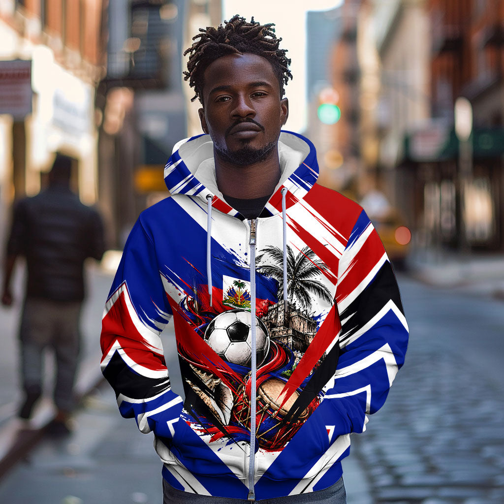 Haiti World Football Mondyal 2026 Zip Hoodie Pride Ayiti Caribbean Culture Patriotic Crest