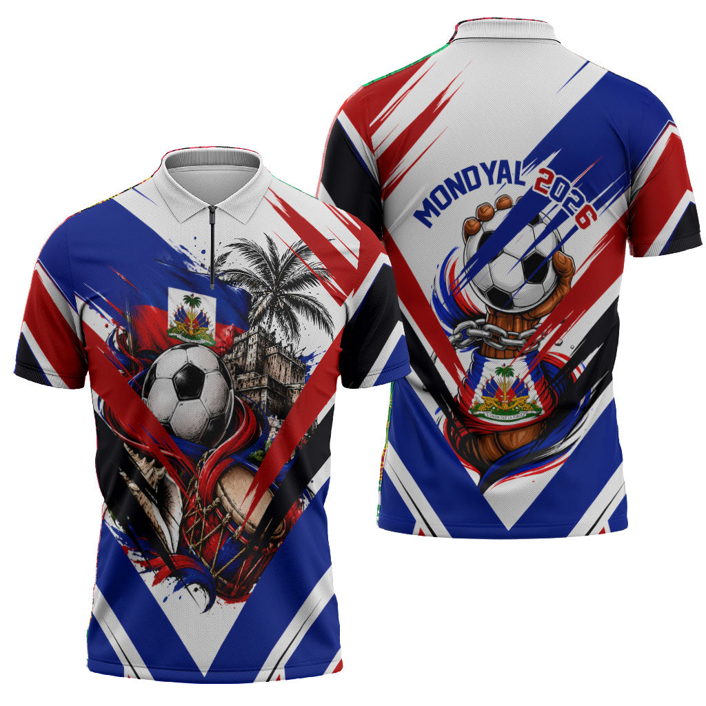 Haiti World Football Mondyal 2026 Zipper Polo Shirt Pride Ayiti Caribbean Culture Patriotic Crest
