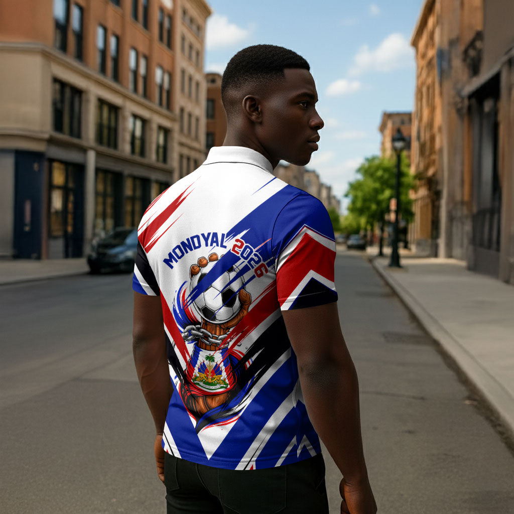 Haiti World Football Mondyal 2026 Zipper Polo Shirt Pride Ayiti Caribbean Culture Patriotic Crest