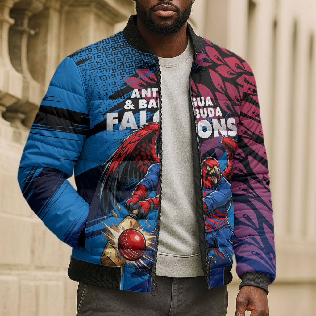 Personalized Antigua And Barbuda Cricket Bomber Puffer Jacket Falcons Mascot Sport Style