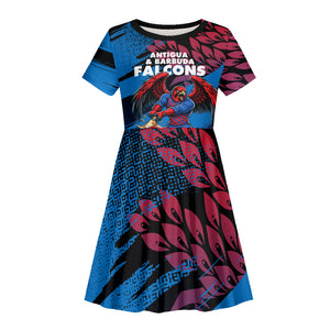 Personalized Antigua And Barbuda Cricket Kid Short Sleeve Dress Falcons Mascot Sport Style
