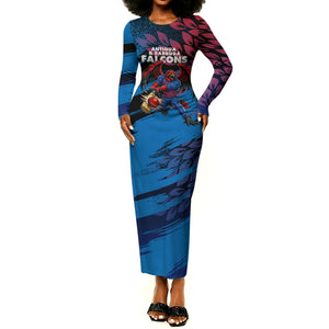 Personalized Antigua And Barbuda Cricket Long Sleeve Bodycon Dress Falcons Mascot Sport Style