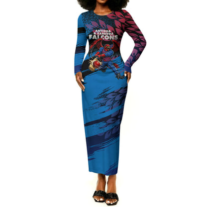 Personalized Antigua And Barbuda Cricket Long Sleeve Bodycon Dress Falcons Mascot Sport Style