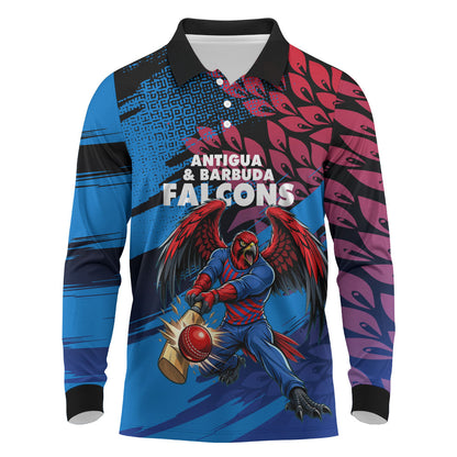 Personalized Antigua And Barbuda Cricket Long Sleeve Polo Shirt Falcons Mascot Sport Style