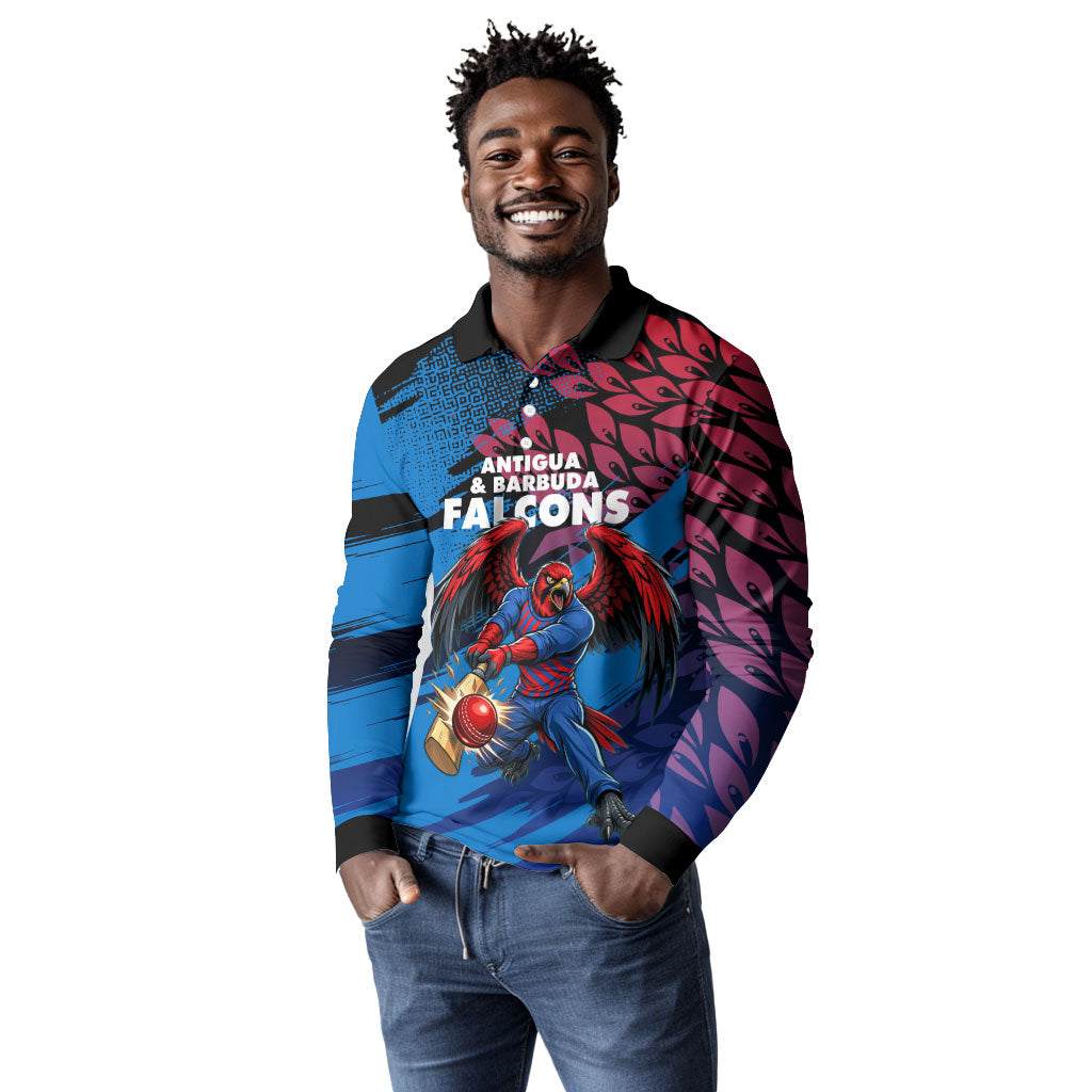 Personalized Antigua And Barbuda Cricket Long Sleeve Polo Shirt Falcons Mascot Sport Style