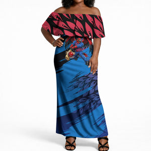 Personalized Antigua And Barbuda Cricket Off Shoulder Maxi Dress Falcons Mascot Sport Style