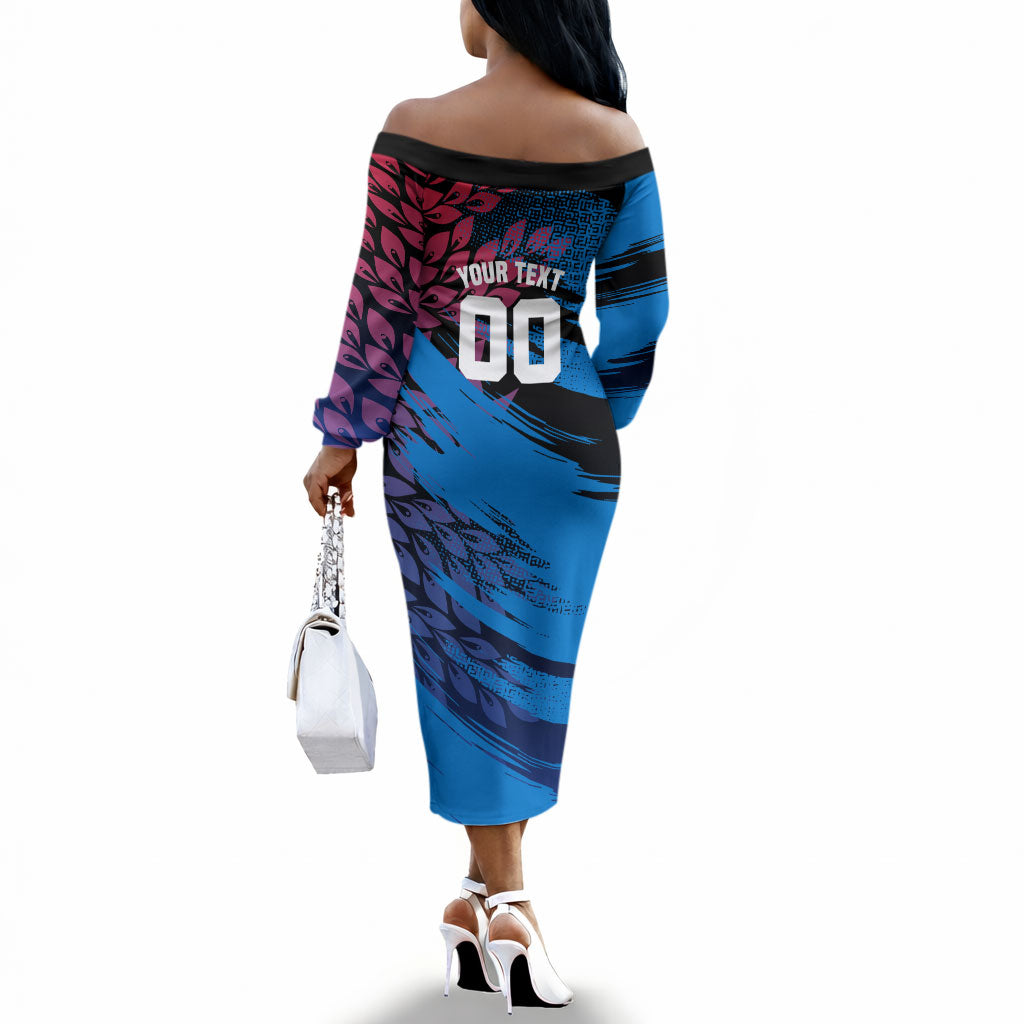 Personalized Antigua And Barbuda Cricket Off The Shoulder Long Sleeve Dress Falcons Mascot Sport Style
