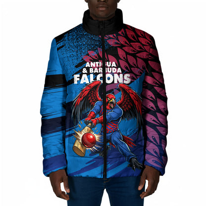 Personalized Antigua And Barbuda Cricket Padded Jacket Falcons Mascot Sport Style