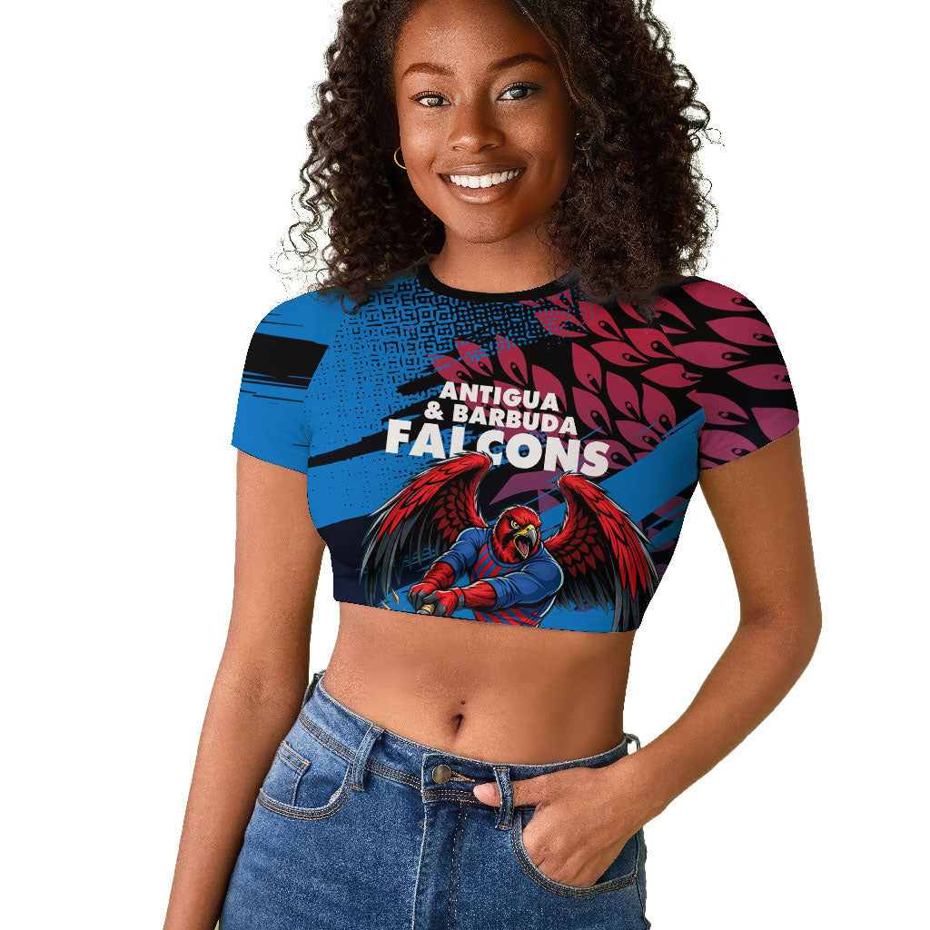 Personalized Antigua And Barbuda Cricket Raglan Cropped T shirt Falcons Mascot Sport Style