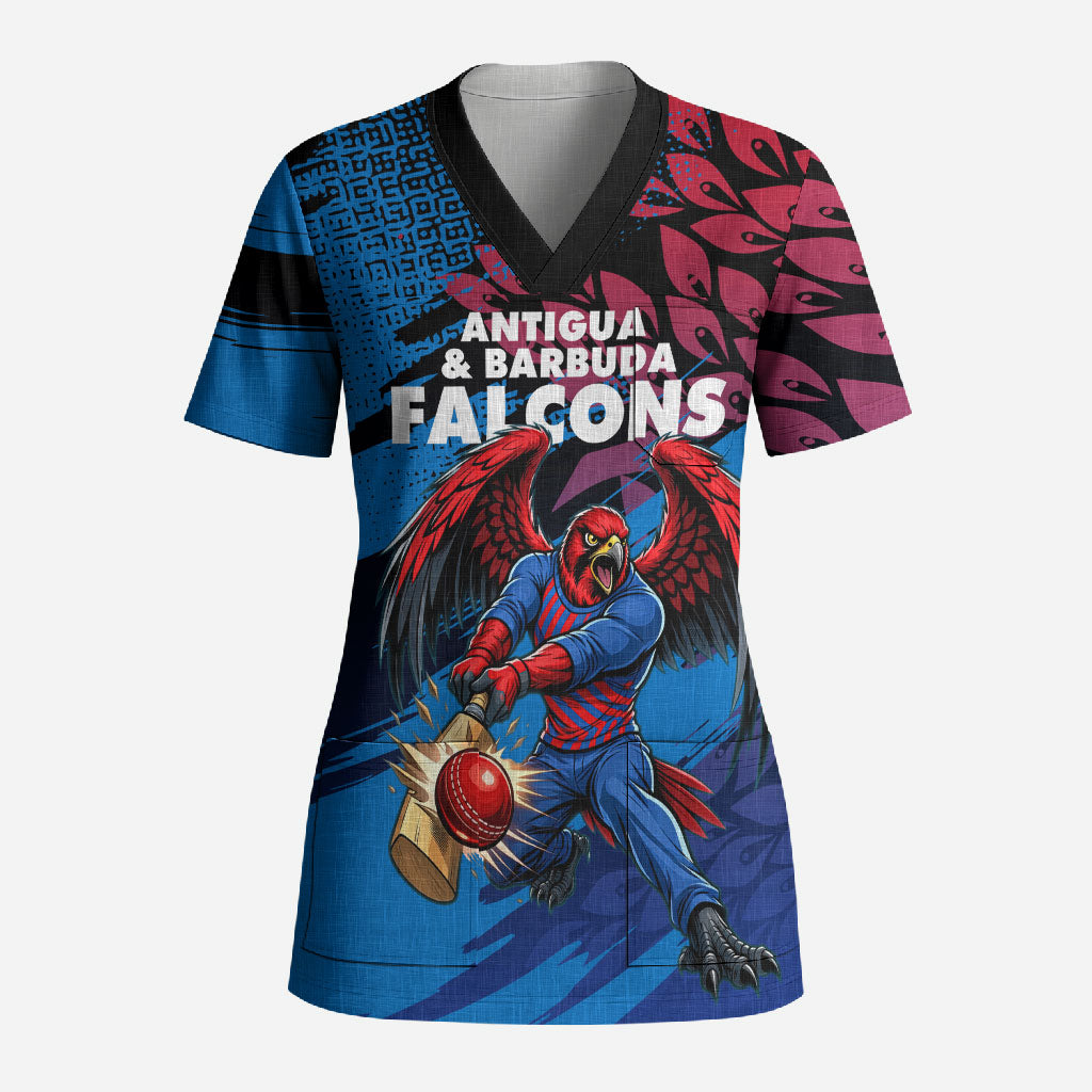 Personalized Antigua And Barbuda Cricket Scrub Top Falcons Mascot Sport Style