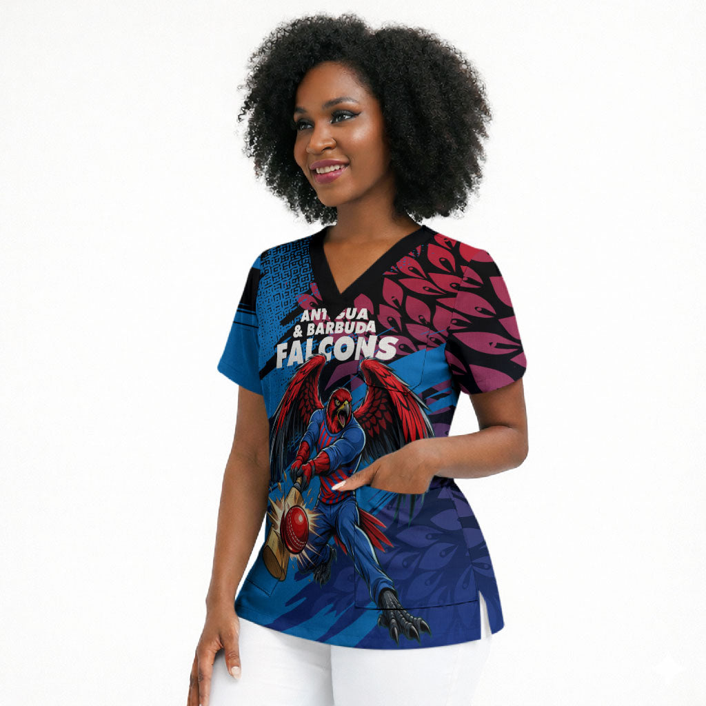 Personalized Antigua And Barbuda Cricket Scrub Top Falcons Mascot Sport Style