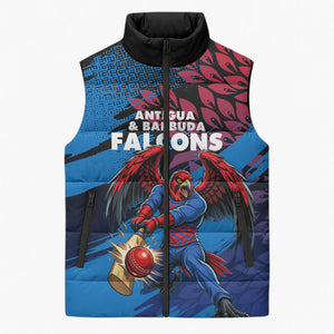 Personalized Antigua And Barbuda Cricket Sleeveless Puffer Jacket Falcons Mascot Sport Style