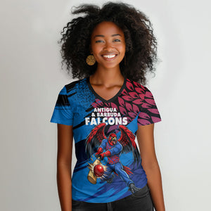 Personalized Antigua And Barbuda Cricket Women V-Neck T-Shirt Falcons Mascot Sport Style