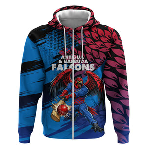 Personalized Antigua And Barbuda Cricket Zip Hoodie Falcons Mascot Sport Style