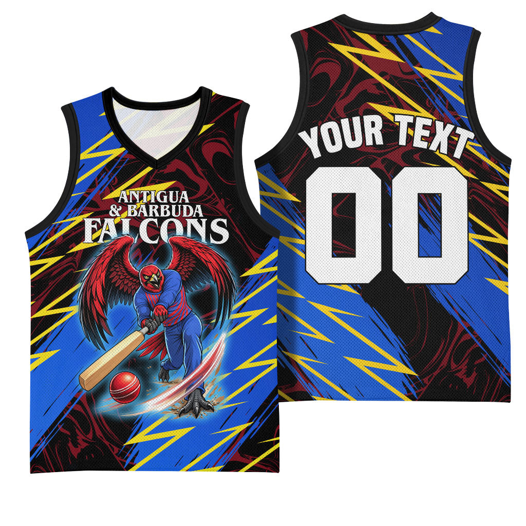 Personalized Antigua And Barbuda Cricket Basketball Jersey Falcons Caribbean Lightning Abstract Graphic